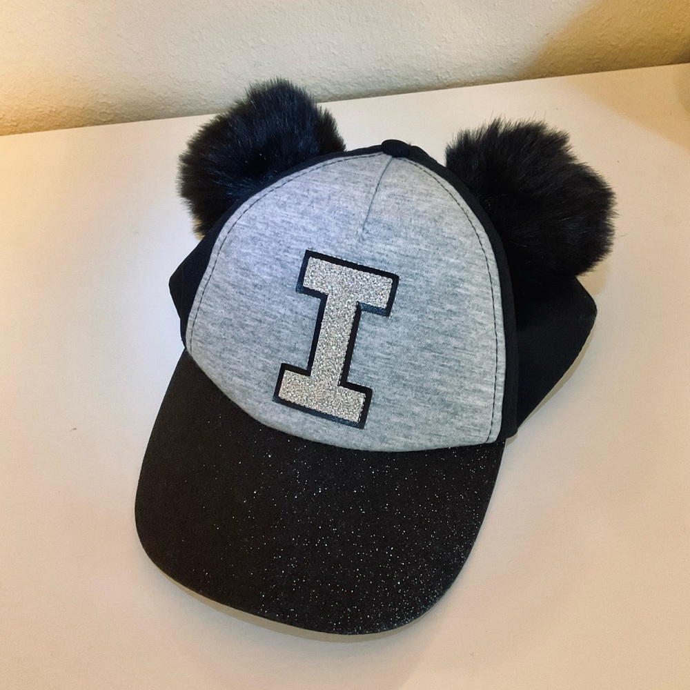 Initial Hat with Pom Poms